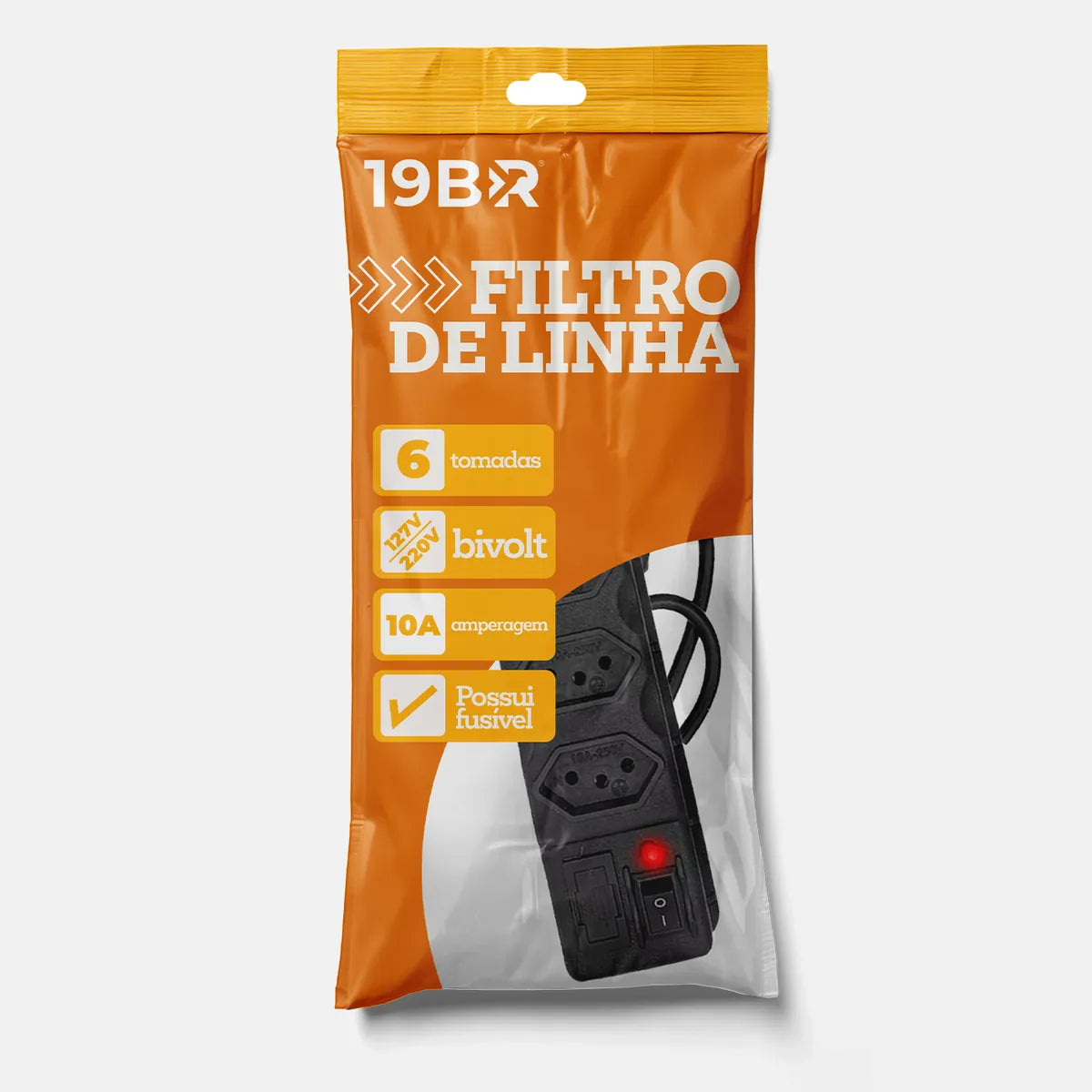 Régua Extensão Elétrica 6 Tomadas Filtro Linha 10a Cabo 2 MetrosRégua Extensão Elétrica