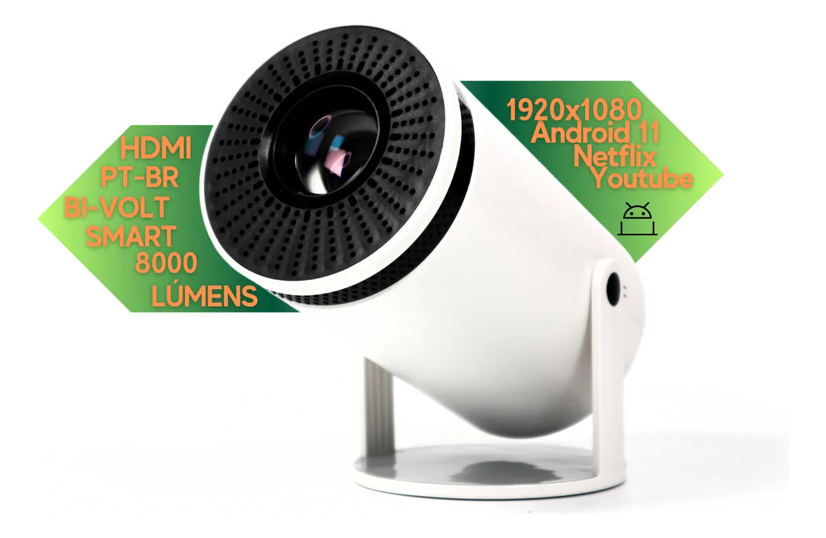 Projetor Portátil 4k Hd Android 11.0 Smart Wifi 5g Bluetooth Branco 127/220v